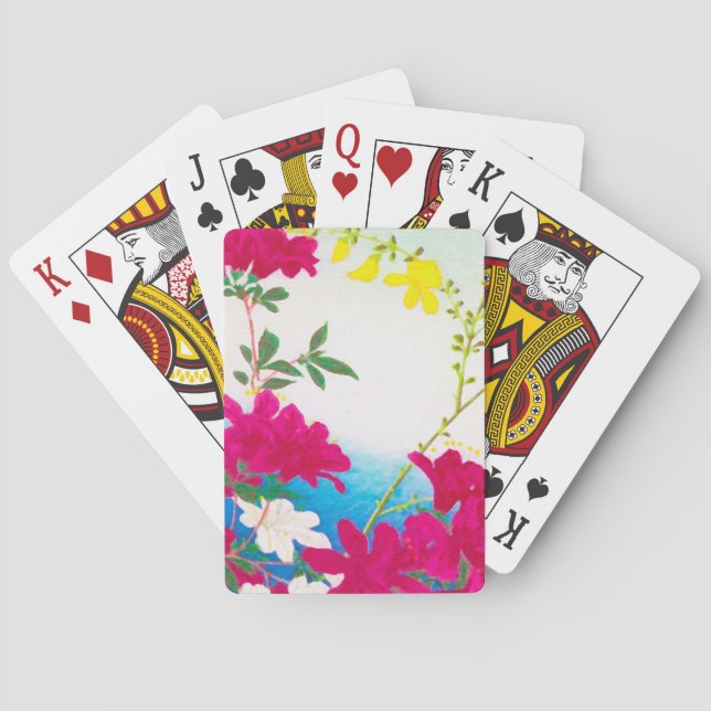 Baralho Lírios do dia japonês - magenta, azul amarelo (Verso)