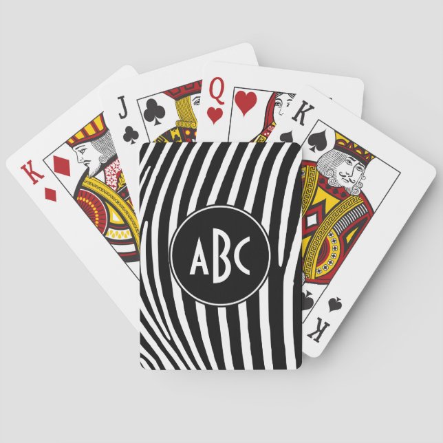 Baralho Listras de Zebra Pretas e Brancas Monogramadas (Verso)