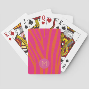 Baralho Listras de Zebra Rosa e Laranja Moderno Monograma