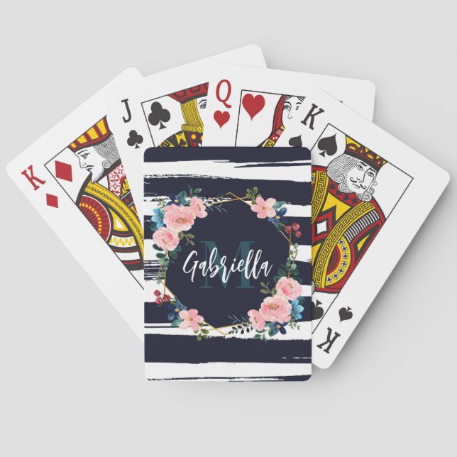 Baralho Listras E Monograma De Moldura Floral (Verso)