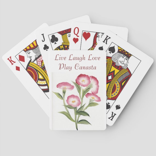 Baralho Live Laugh Love Play Canasta flores rosa (Verso)