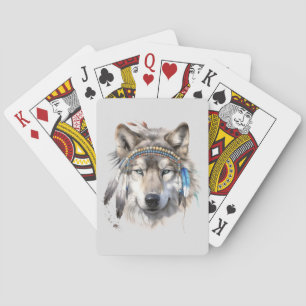 Baralho Lobo Nativo em Penas Jogando Cartões