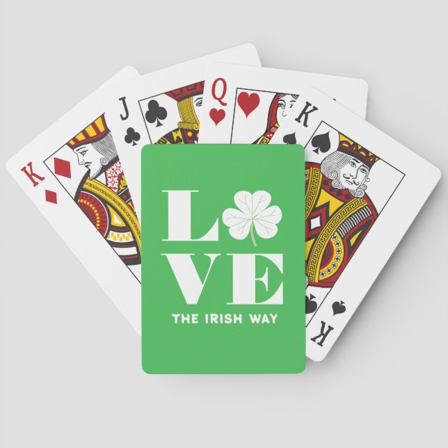 Baralho Love Shamrock Clover Irish Green White Text (Verso)