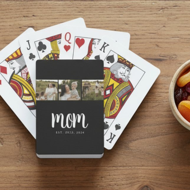 Baralho Mãe Estabeleceu Moderno Script Negrito Preto 3 Fot (modern 3 photo black and white script mom established card deck stocking stuffer small gift for mom)