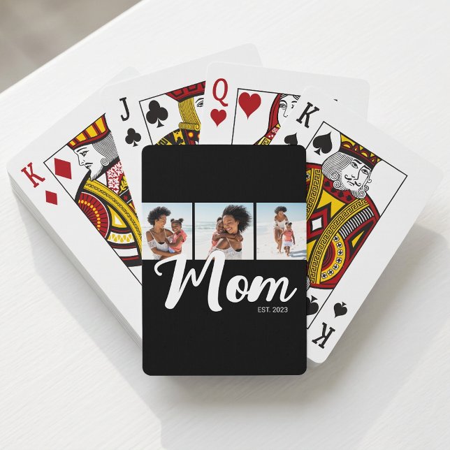 Baralho Mãe Estabeleceu Script Moderno e Negrito Preto 3 F (Mom Established Modern Bold Script Black 3 Photo Poker Cards)
