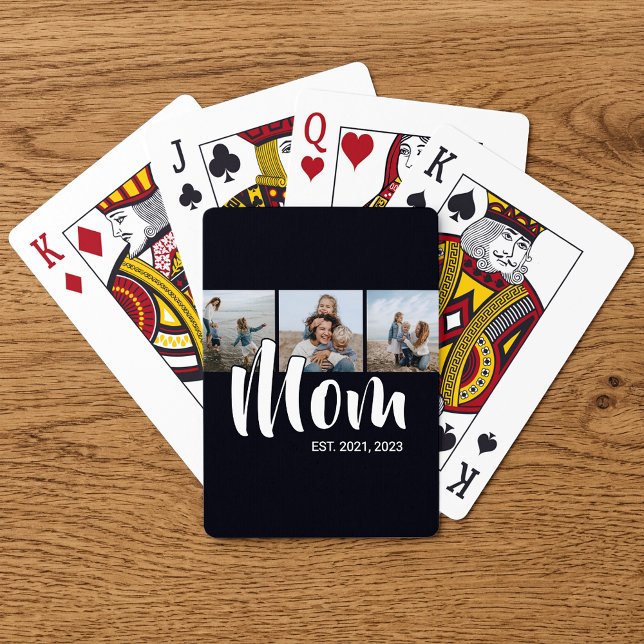 Baralho Mãe Estabeleceu Script Moderno e Negrito Preto 3 F (Mom Established Modern Bold Script Black 3 Photo Poker Cards)