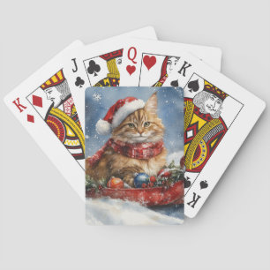 Baralho Maine Coon Cat em Sledge Deixe nevar Natal