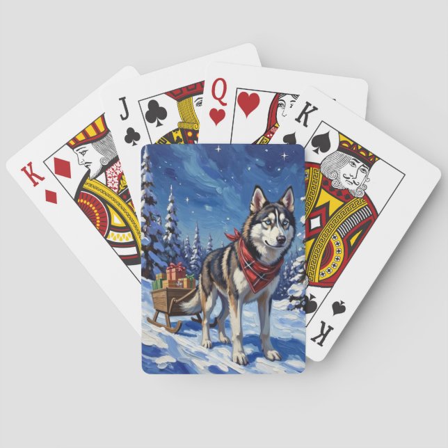 Baralho Majestic Siberian Husky Pulling Christmas Sled (Verso)