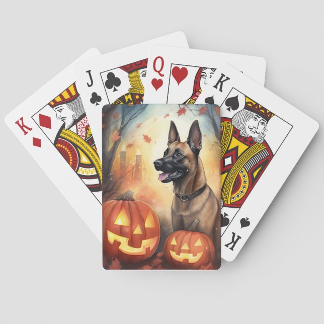 Baralho Malinoi Belga Halloween Com Pumpkins Assustado (Verso)