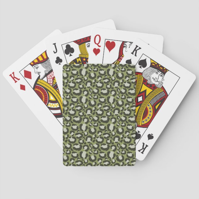 Baralho Manchas de Leopardo Glamourosas Verde Musgo Impres (Verso)