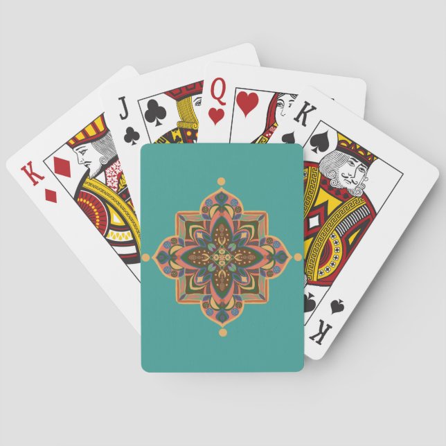 Baralho Mandala de Pêssego com Fundo Verde (Verso)