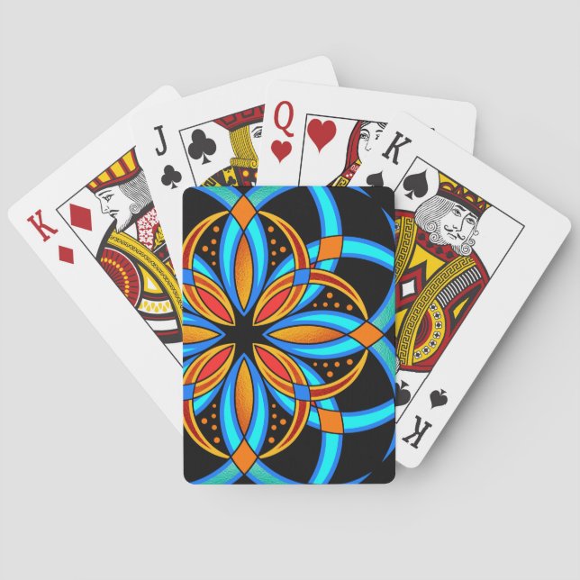 Baralho mandala laranja azul de arte digital monograma (Verso)