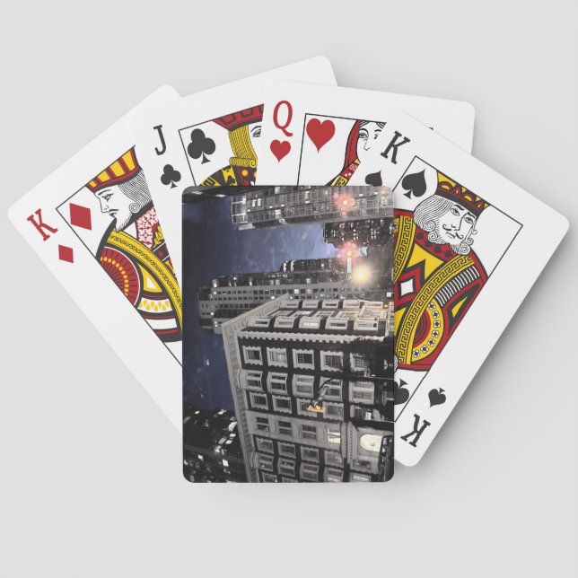 Baralho mapa a jogarem, fotografia de cidade a noite (Verso)