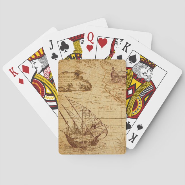 Baralho mapa antigo, navegação, viagem, navio à vela (Verso)