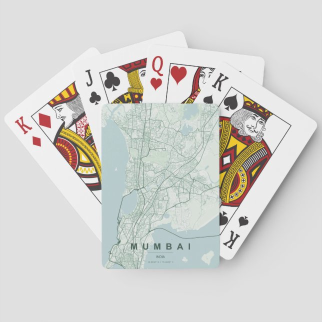 Baralho Mapa da Cidade de Mumbai na Índia com Design Minim (Verso)