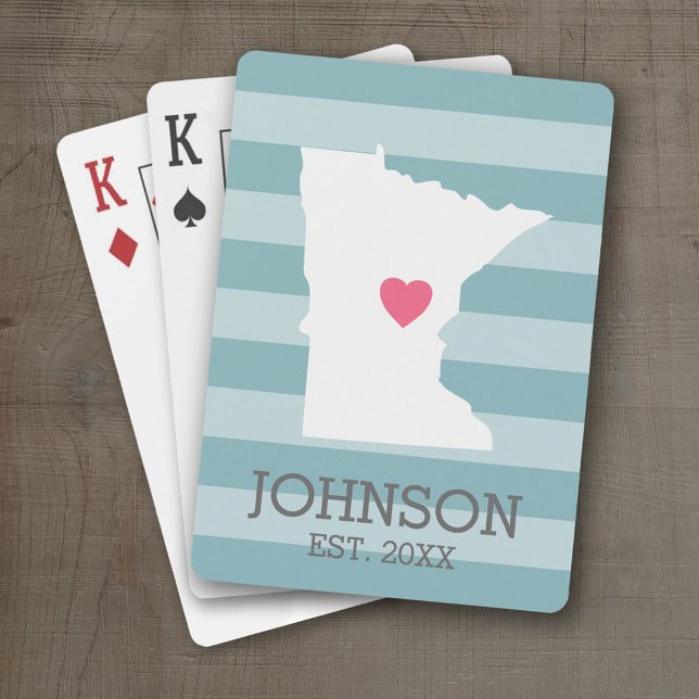 Baralho Mapa da Cidade do Estado de Minnesota - Casamento  (Personalized Playing Cards with a State Map, Movable Heart and Name)
