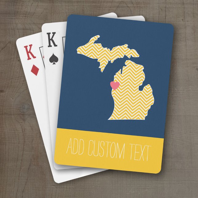 Baralho Mapa de Michigan com Coração de Amor Personalizado (Personalized Playing Cards with a State Map, Movable Heart and Name)