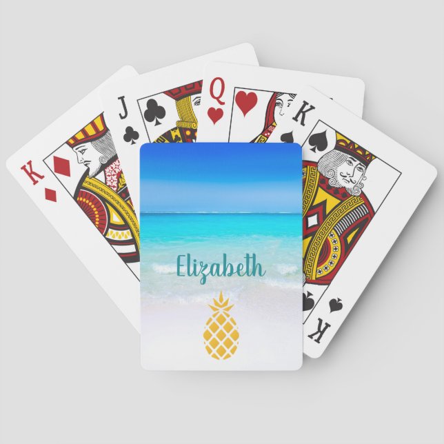 Baralho Mar Tropical de Turquesa de Praia com Abacaxi (Verso)