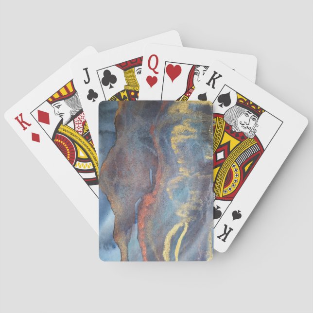 Baralho Marinho abstrato Azul Dourado Aquarela Elegante Mo (Verso)