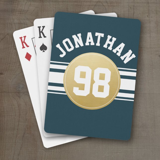 Baralho Marinho Blue and Dourado Sports Jersey Stripe Name (Personalized Playing Cards - Sports Jersey Design)
