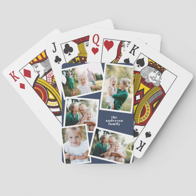 Baralho Marinho da família multifoto moderna, azul elegant (Verso)