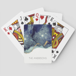 Baralho Marinho de Abstrato de Fluido com Tinta Dourada co