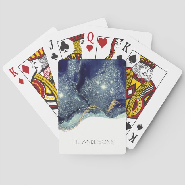 Baralho Marinho de Abstrato de Fluido com Tinta Dourada co (Verso)