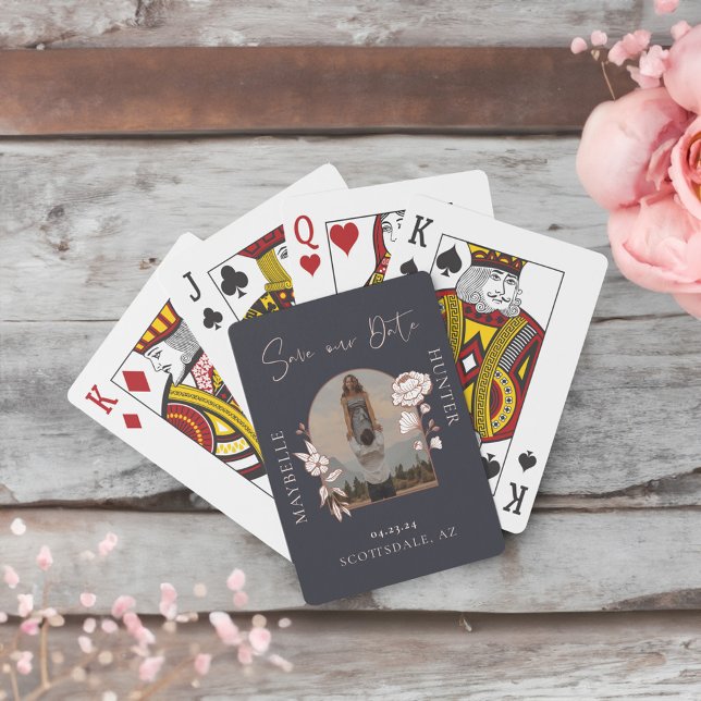 Baralho Marinho de Arca de Fotografias Floral Rosa do Mode (Modern Boho Floral Rose Photo Arch Navy Playing Cards)