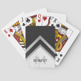 Baralho Mármore De Prata Preto De Chevron Geométrico Monog