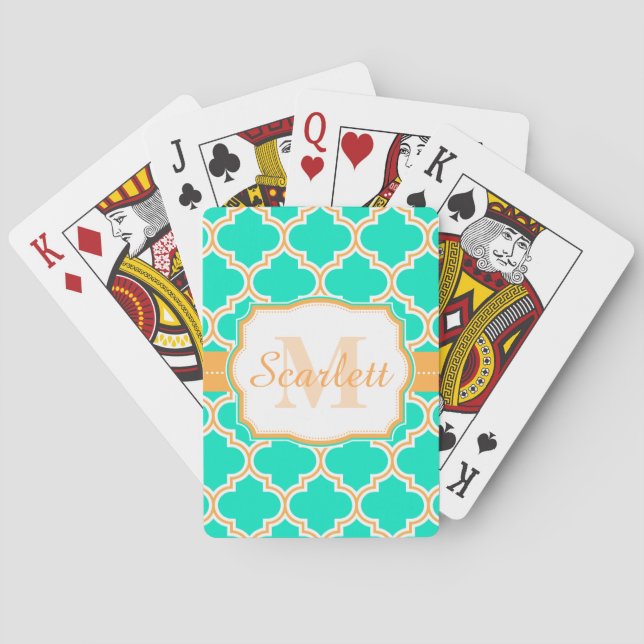 Baralho Marroquino Quatrefoil de turquesa (Verso)