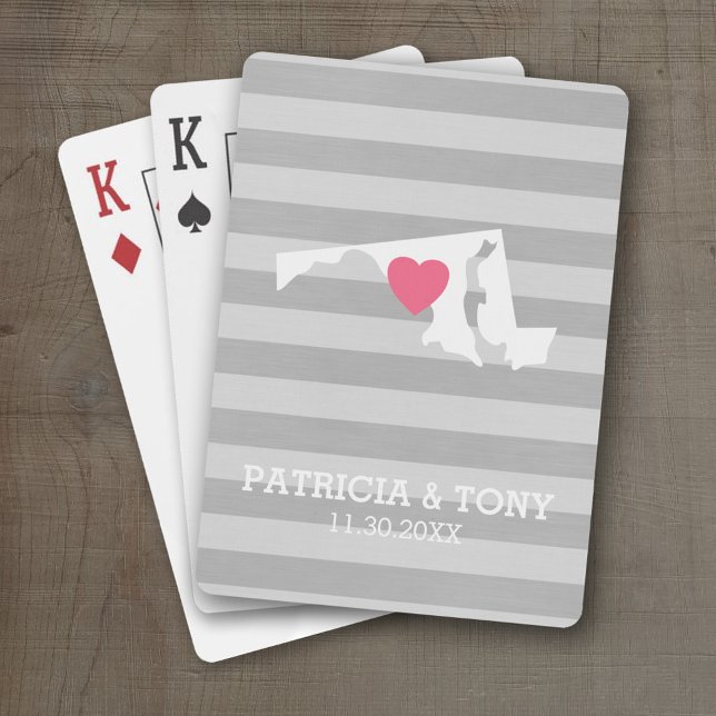 Baralho Maryland Home State Love with Custom Heart (Personalized Playing Cards with a State Map, Movable Heart and Name)