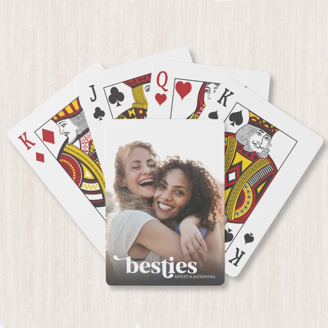 Baralho Melhores Amigas Foto Personalizada (cute stylish elegant typography photo playing cards with custom bestie best friend bff photo)