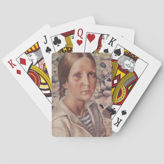 Baralho Menina em uma praia de Pebble na Rússia (Verso)