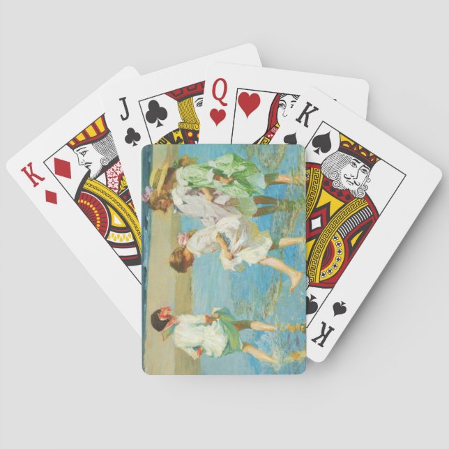 Baralho Meninas andando na água perto do litoral em uma pr (Verso)