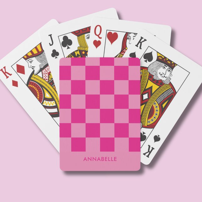 Baralho Meninas Xadrez Rosa (Pink checkerboard personalized playing cards)