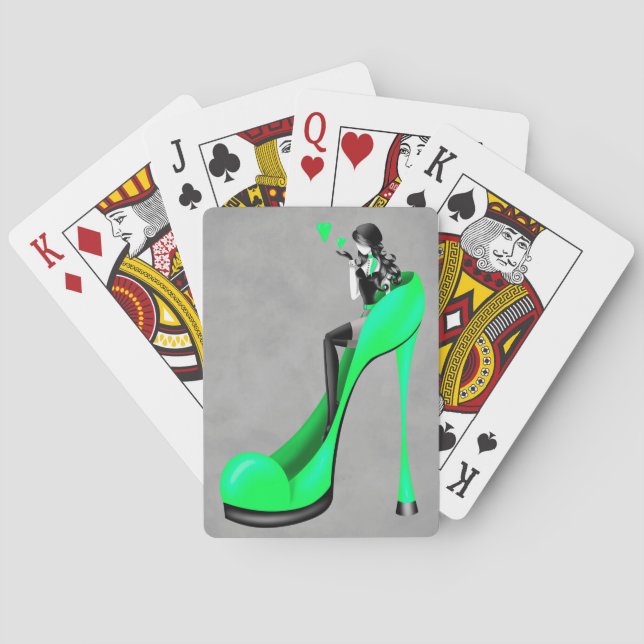 Baralho Moça Moda em Stiletto Green Playing Cards (Verso)