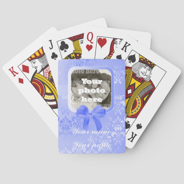 Baralho Modelo de foto ao quadrado em mauve damask (Verso)