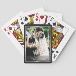 Baralho Modelo de Foto de Casamento de Prata e Preto Elega