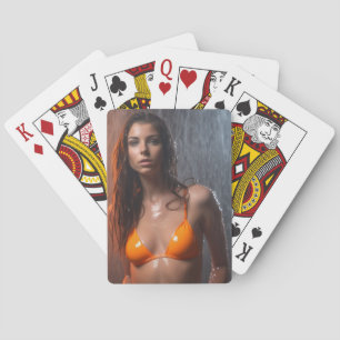 Baralho Modelo Laranja Brilhante Bikini