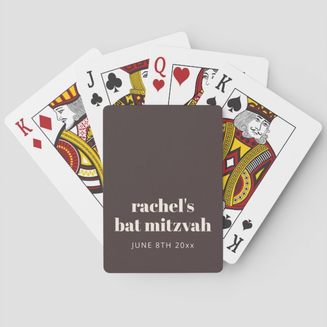 Baralho Modern Earthy Brown Bat Mitzvah Custom Favor (Verso)