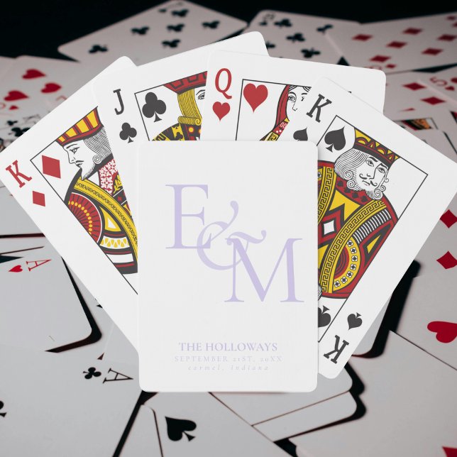 Baralho Modern Lavender Monogram Wedding Guest Book (Modern Lavender Monogram Wedding Guest Book Poker Cards)