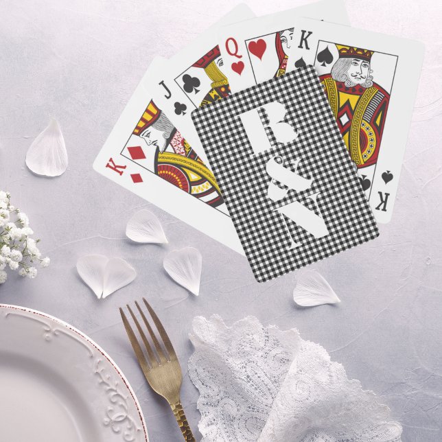 Baralho Modern Monogram Black Gingham Custom Wedding (Modern Monogram Black Gingham Custom Wedding Playing Cards)