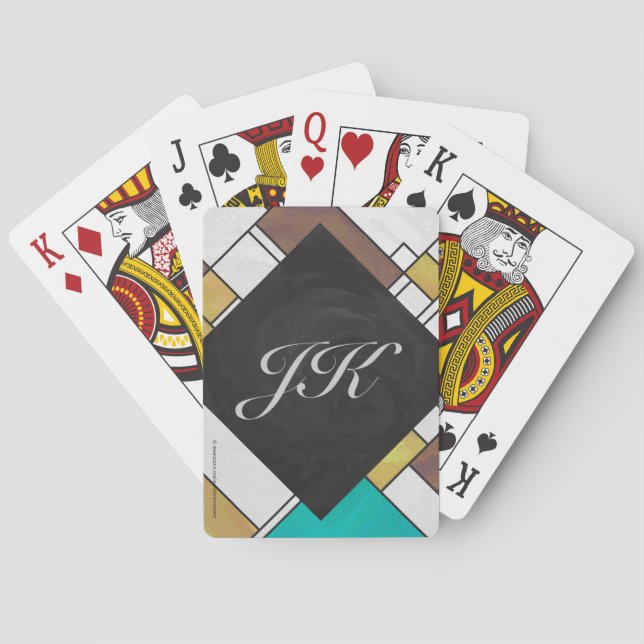 Baralho Mondrian Brown Yellow Teal Impressão (Verso)