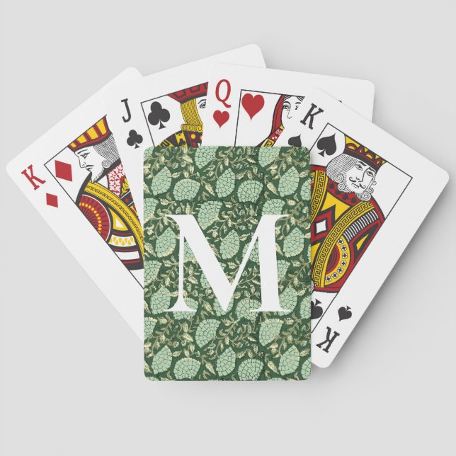 Baralho Monogram Green Floral Block Print Playing Cards (Verso)