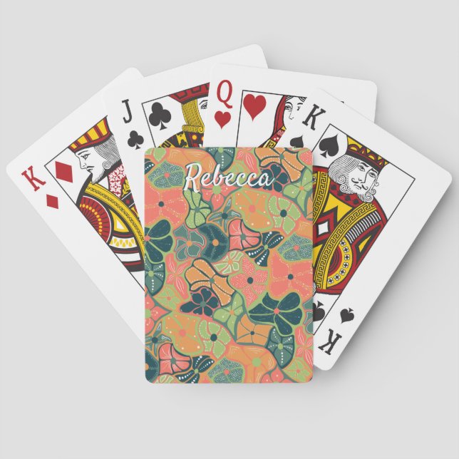 Baralho Monograma Adicionar Nome Retro Funky Colorida Flor (Verso)