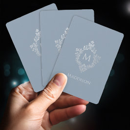 Baralho Monograma Azul Poeirento Elegante Brasão Antigo No