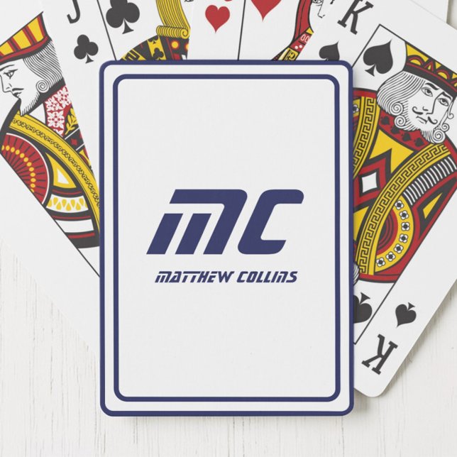 Baralho Monograma Blue Minimalist Name Modern Text Men (Monogram Blue Minimalist Name Modern Text Men's Poker Cards)