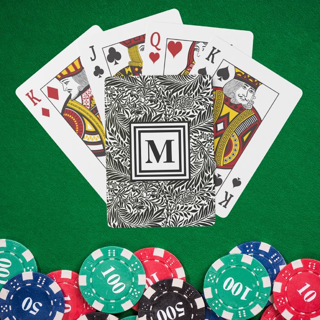 Baralho Monograma Botânico Personalizado Preto e Branco (Criador carregado)