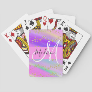 Baralho Monograma Colorido de Glitter Dourado Unicórnio R