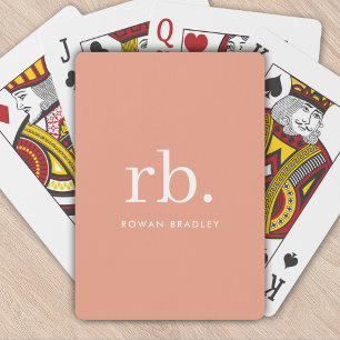 Baralho Monograma Coral Peach Feminina Elegante Minimalist